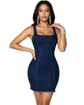 Robe en jean skinny avec ourlet effiloché sexy