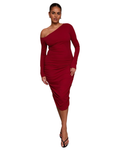 PRETTYLITTLETHING 
Plus Robe mi-longue en Sculpt bordeaux froncée à épaule unique