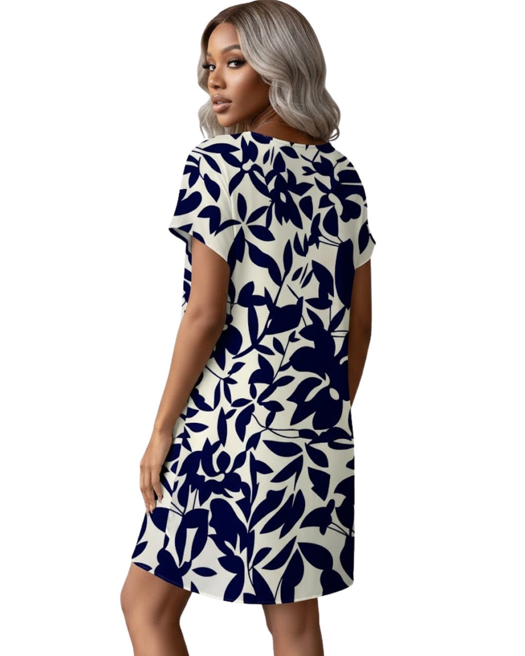 Robe courte décontracté tissée à encolure en V simple
