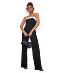 PRETTYLITTLETHING Combinaison Large Noire à détails
