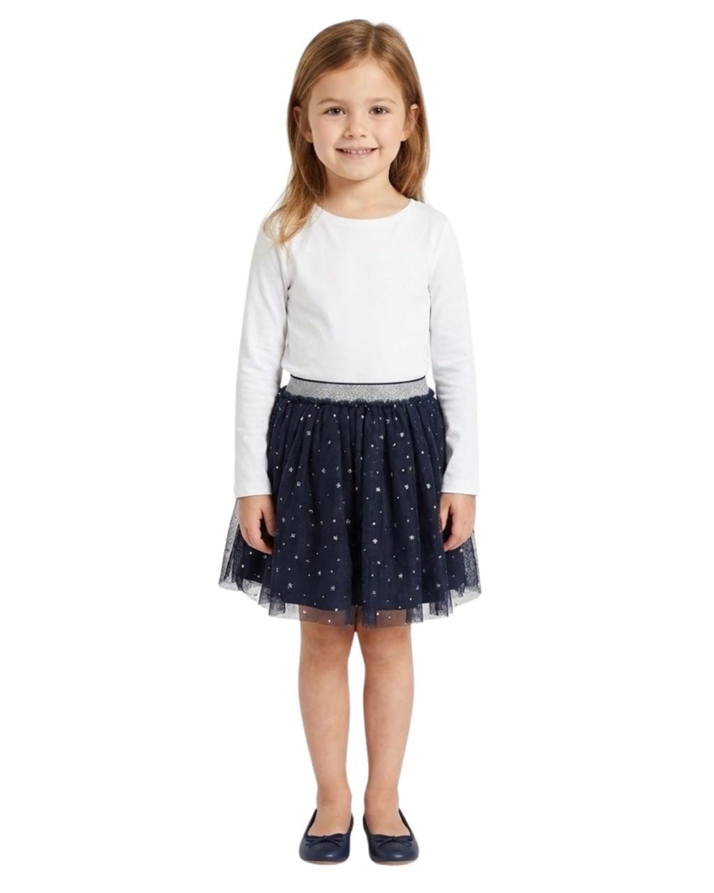 ORCHESTRA Jupe froncée en tulle imprimé argenté pour fille