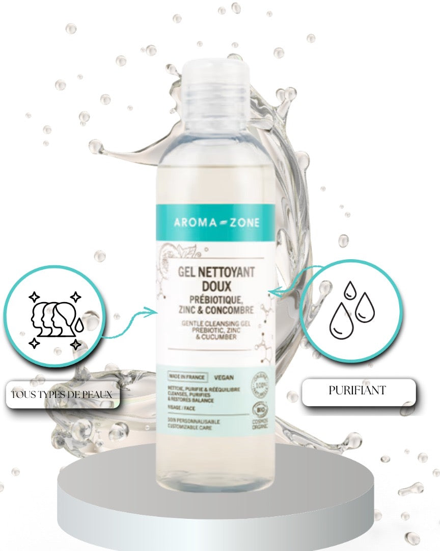 AROMA ZONE                                    Gel nettoyant doux Prébiotique, Zinc & Concombre 200ml