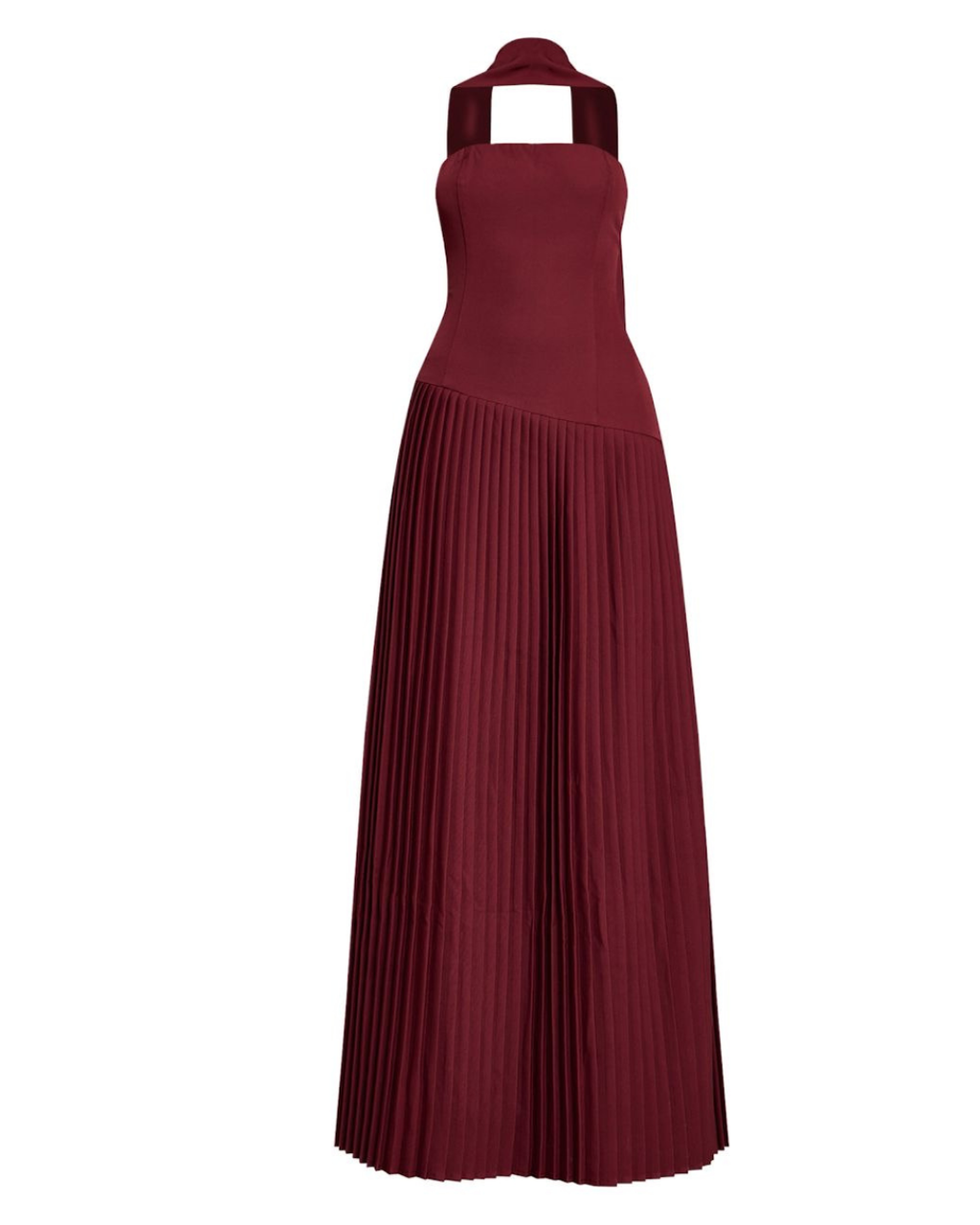 PRETTYLITTLETHING Robe Longue Tissée Rouge Vin Plissée à Taille Asymétrique