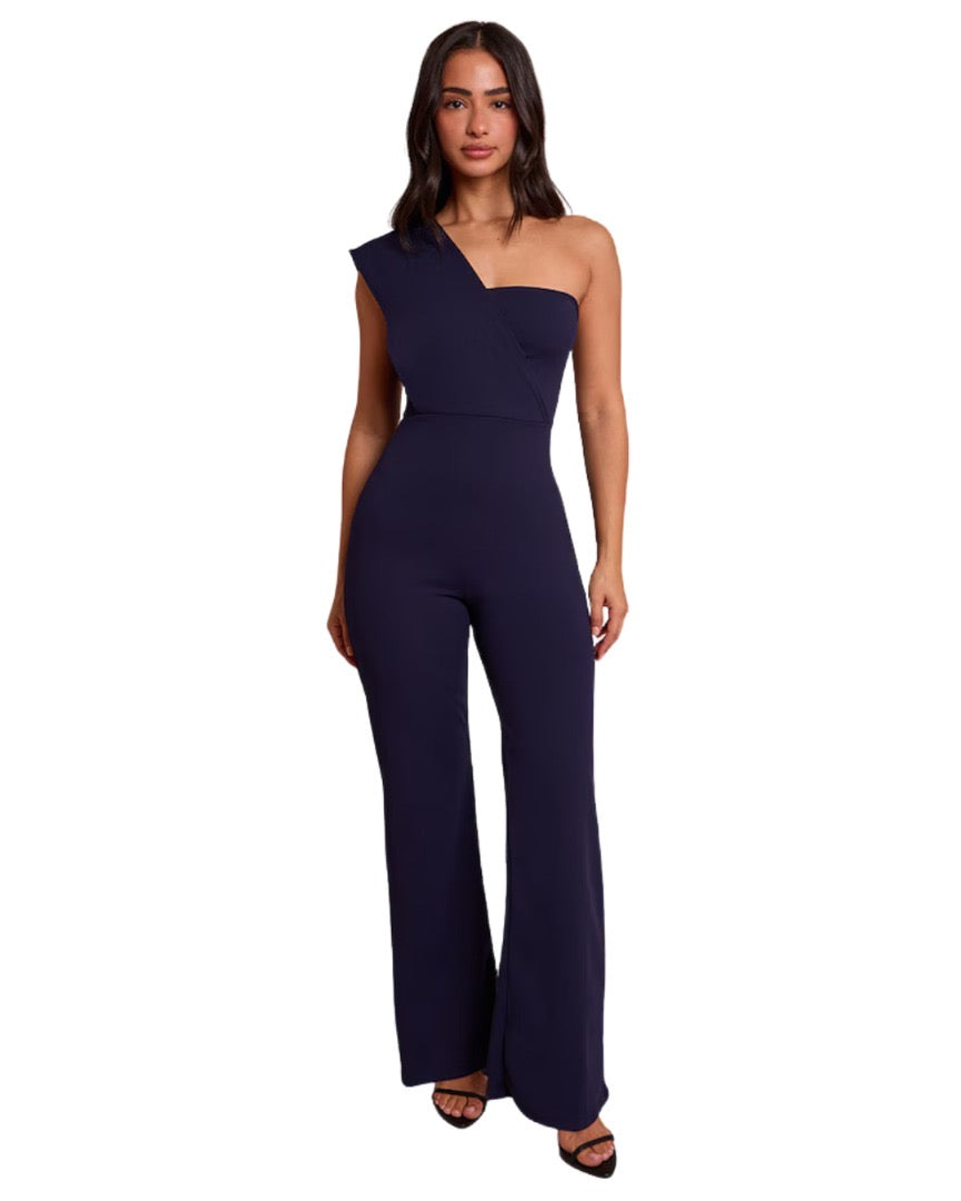 PRETTYLITTLETHING                                Petite Combinaison drapée bleu marine à bretelle unique