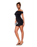 PRETTYLITTLETHING                       Mini robe moulante en acétate noire froncée à épaule unique