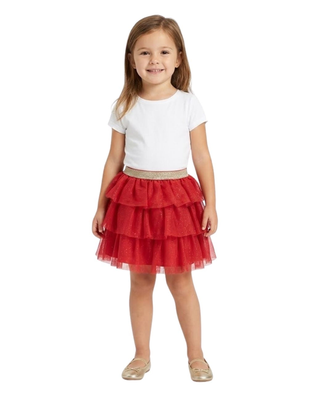 ORCHESTRA Jupe courte en tulle pailleté avec doublure en satin pour fille rouge