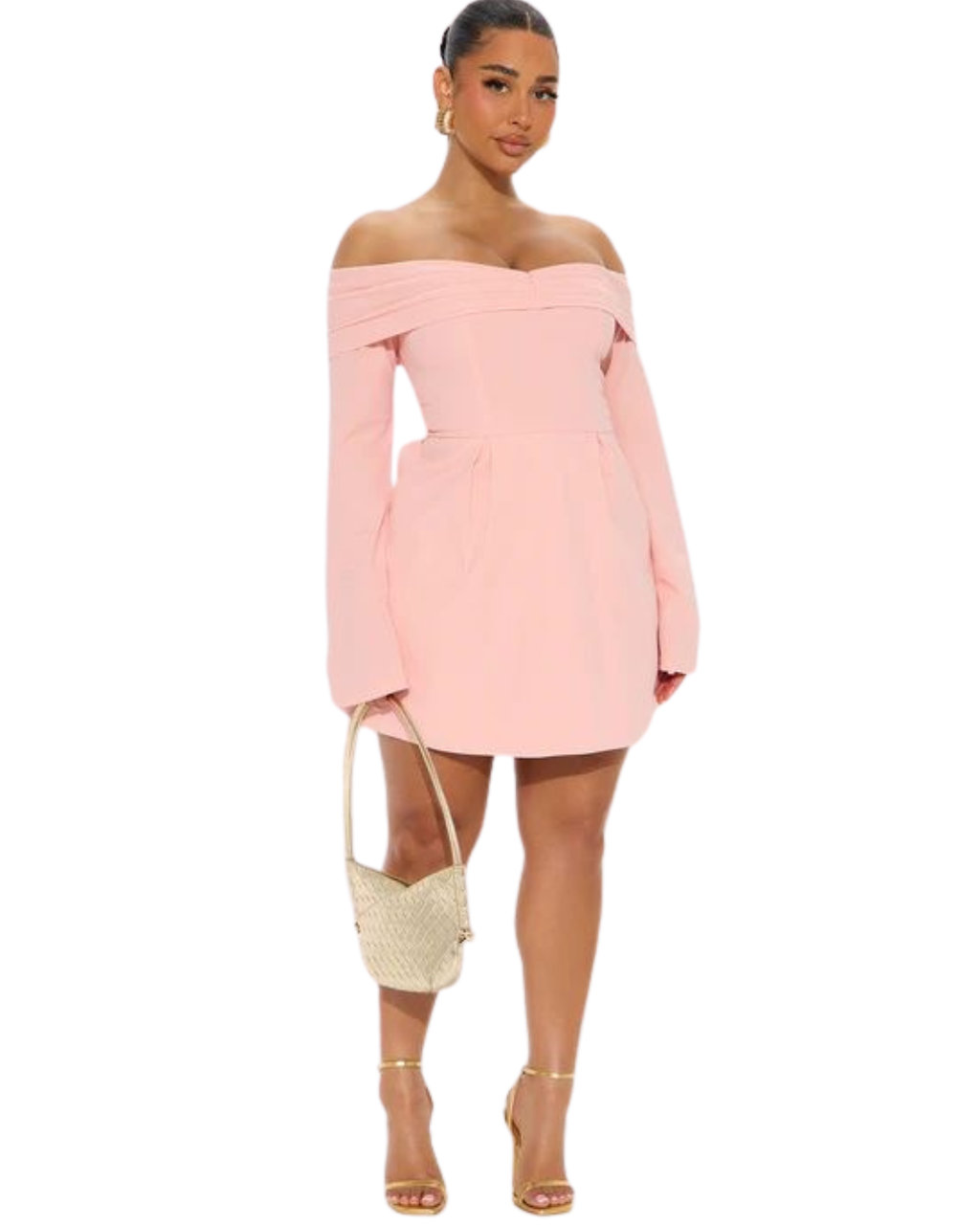 FASHIONNOVA Mina Off Shoulder Mini Dress - Blush