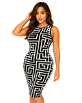 Robe moulante sans manches à imprimé géométrique