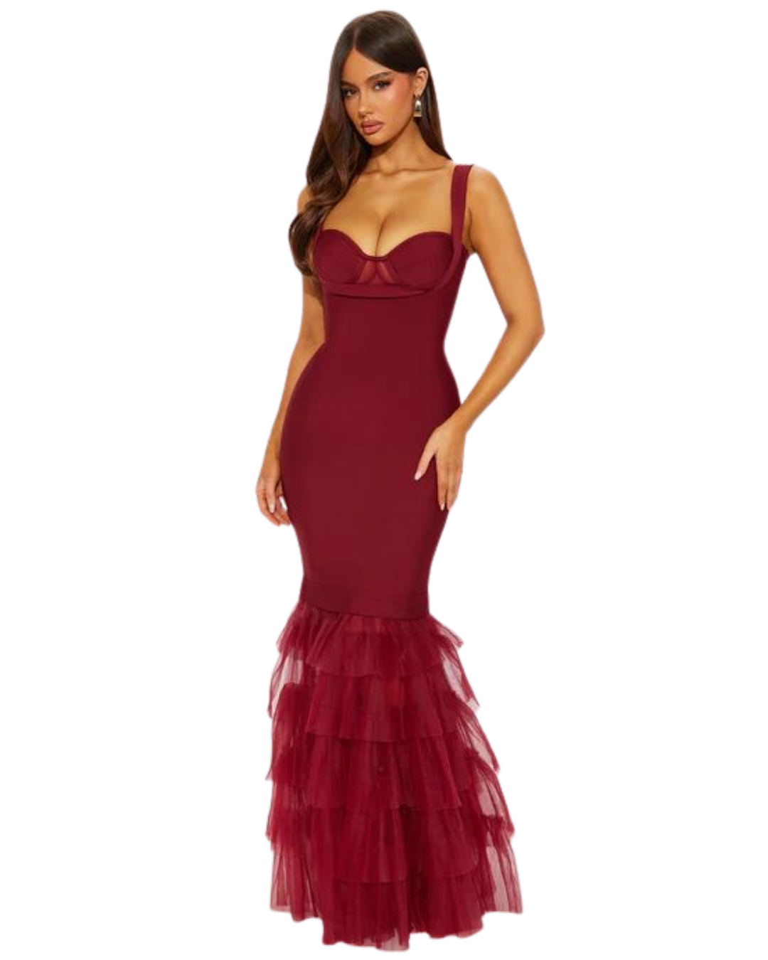 FASHIONNOVA Charline Tulle Bandage Gown - Rouge Bordeaux