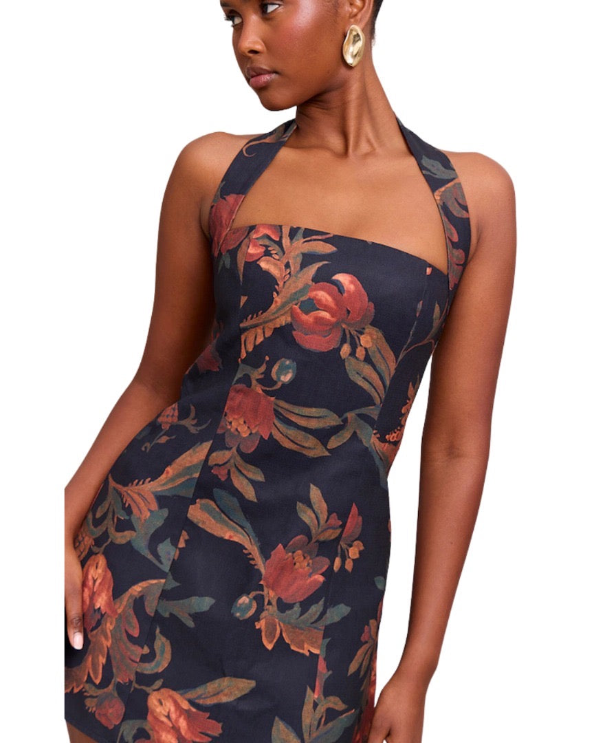 PRETTYLITTLETHING                   Robe trapèze orange brûlé fleurie à dos nu et col carré