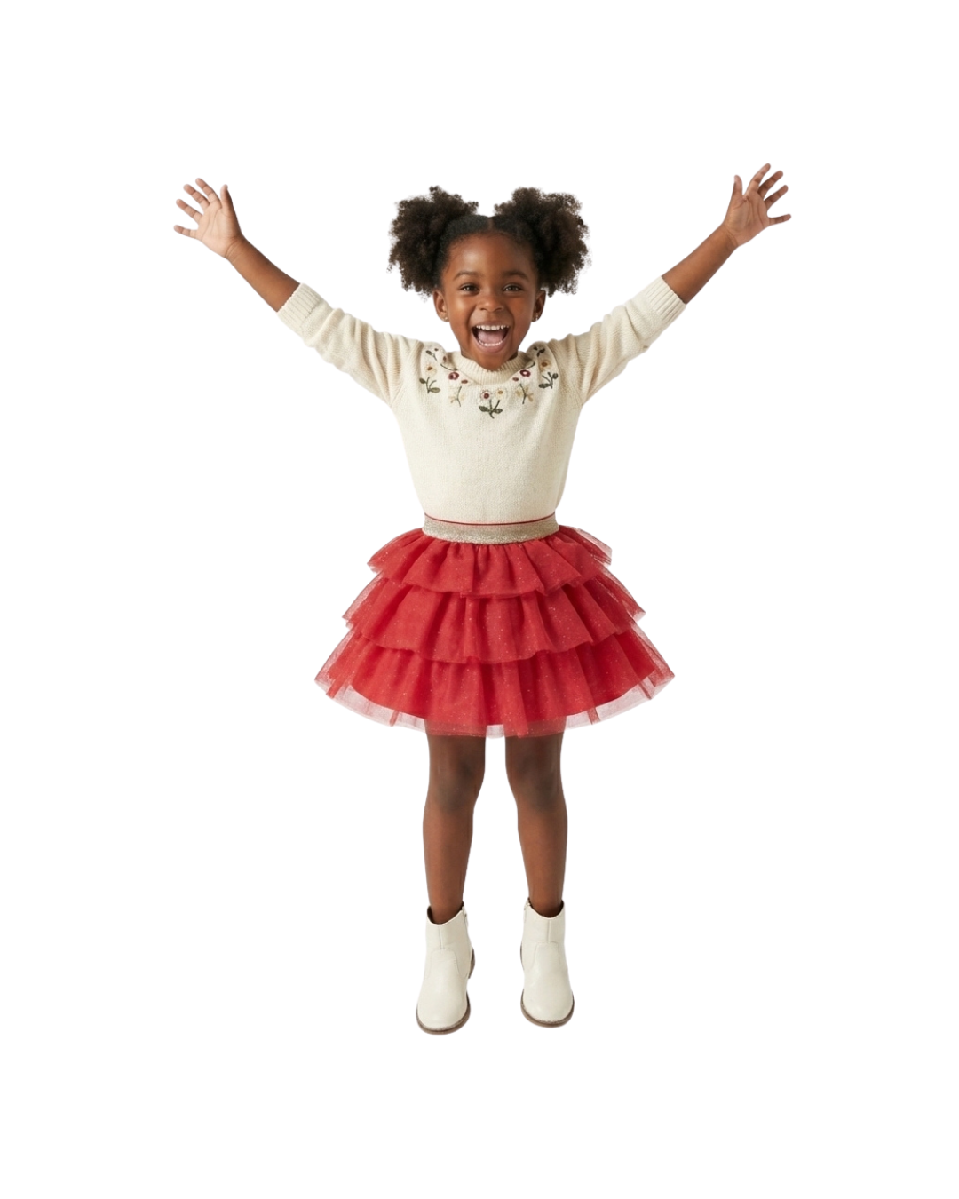 ORCHESTRA Jupe courte en tulle pailleté avec doublure en satin pour fille rouge