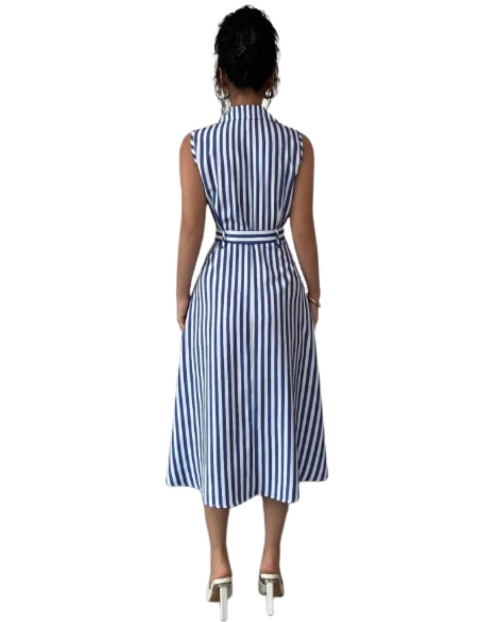 Robe d'été sans manches à rayures Bleu marine et blanc