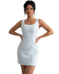 Elenzga Robe d'été élégante à carreaux sans manches avec taille cintrée Bleu azur