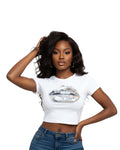T-Shirt décontracté ajusté à col rond avec imprimé de grandes lèvres argentées Blanc