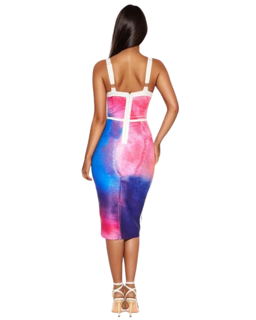 FASHIONNOVA High Aspirations Watercolor Bandage Midi Dress - Pink/combo