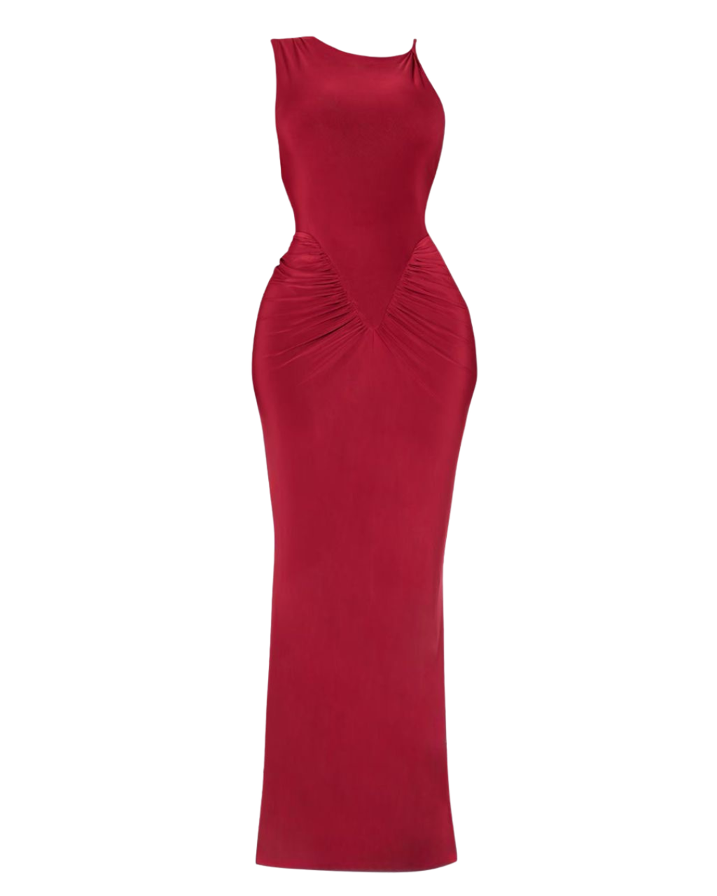 PRETTYLITTLETHING Shape Robe Longue Bordeaux Sans Manches à Taille en V Froncée