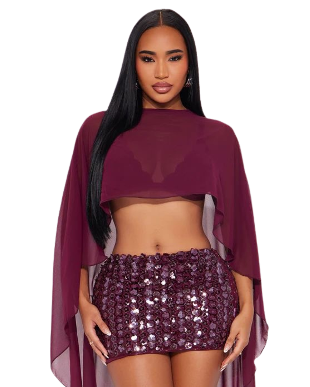 FASHIONNOVA That Girl Embellished Skirt Set - Burgundy