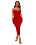 PRETTYLITTLETHING Shape Robe mi-longue plissée rouge à bretelles et bonnets