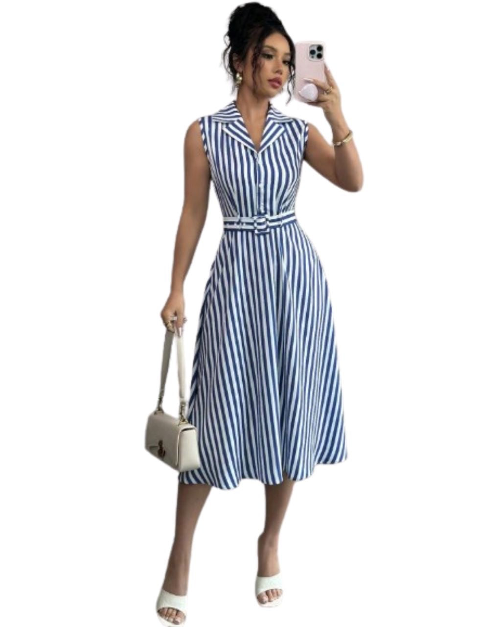 Robe d'été sans manches à rayures Bleu marine et blanc