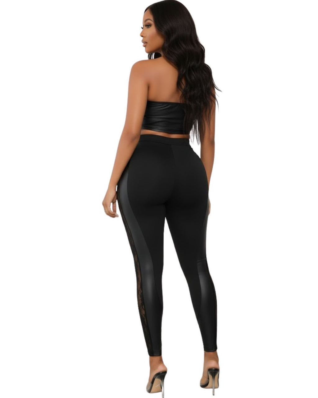 Leggings transparents sexy noirs en dentelle contrastée pour femme