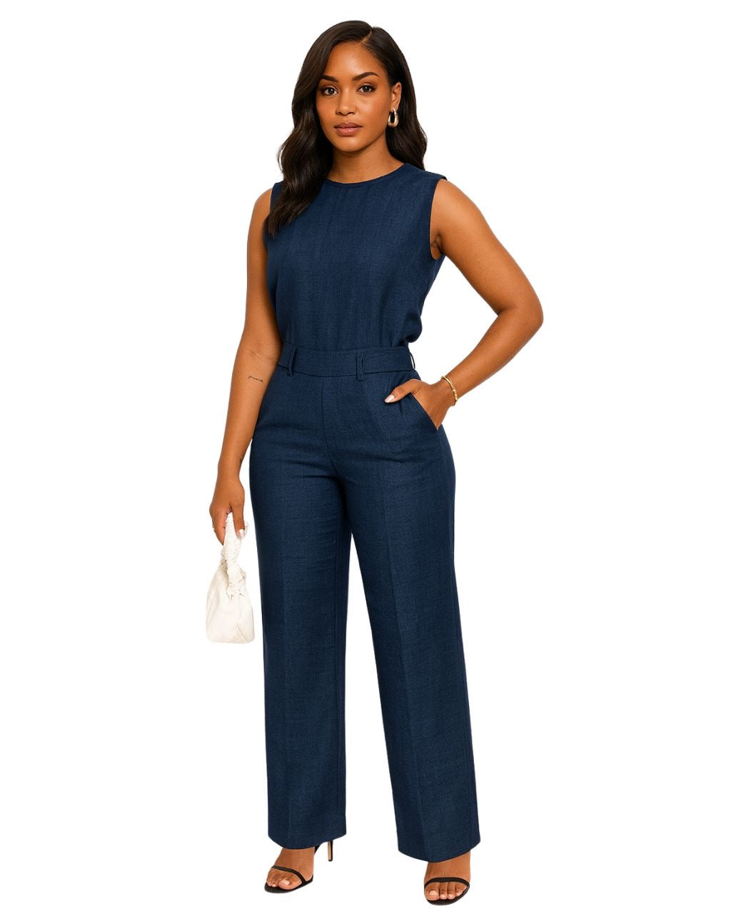 Ensemble Femme Débardeur Décontracté Élégant Sans Manches et Pantalon Long