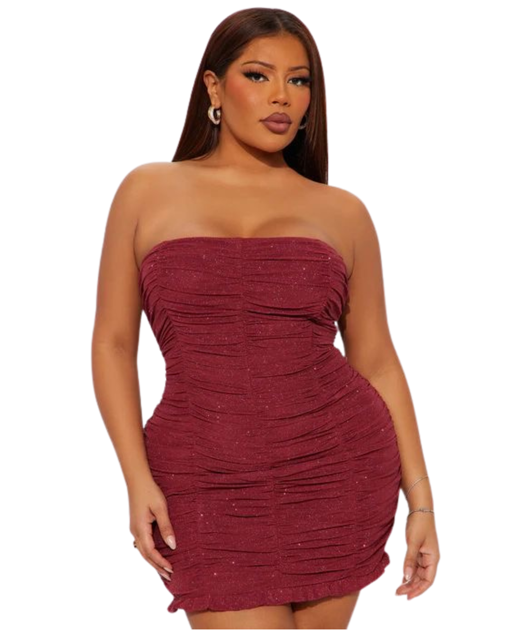 FASHIONNOVA Cataleya Glitter Mesh Mini Dress - Rouge