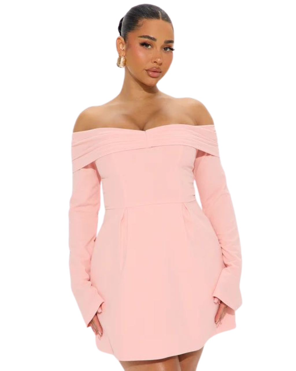 FASHIONNOVA Mina Off Shoulder Mini Dress - Blush