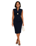 Robe mi-longue ajustée sans manches élégante bleue