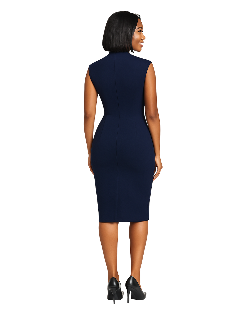 Robe mi-longue ajustée sans manches élégante bleue