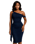 SHEIN MOD Robe mi-longue élégante et romantique à volants Bleu marine