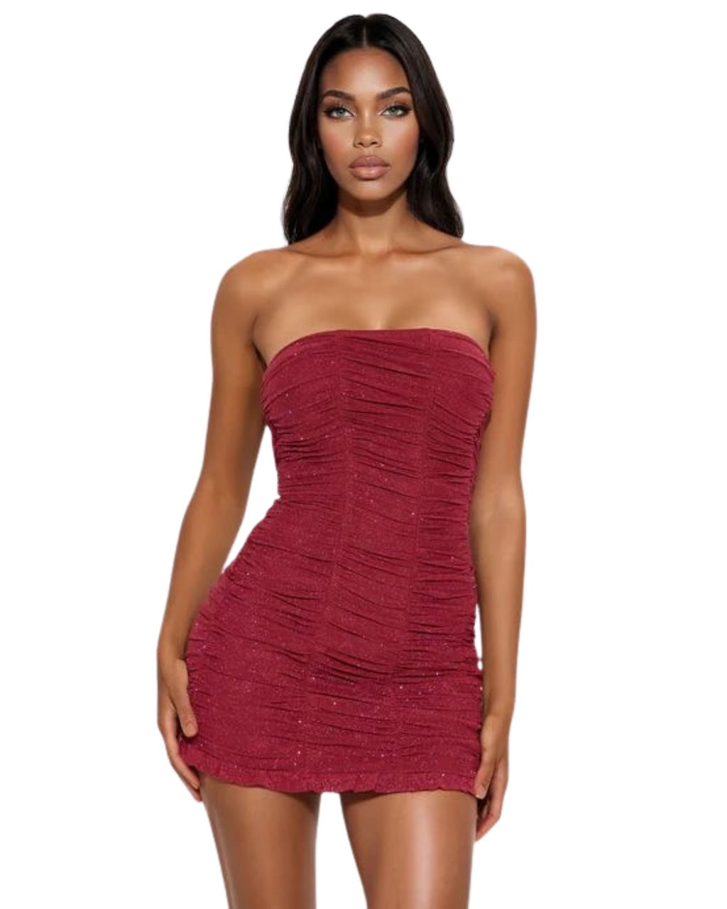 FASHIONNOVA Cataleya Glitter Mesh Mini Dress - Rouge