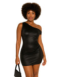 Robe de soirée mini sexy en tissu PU noire unie