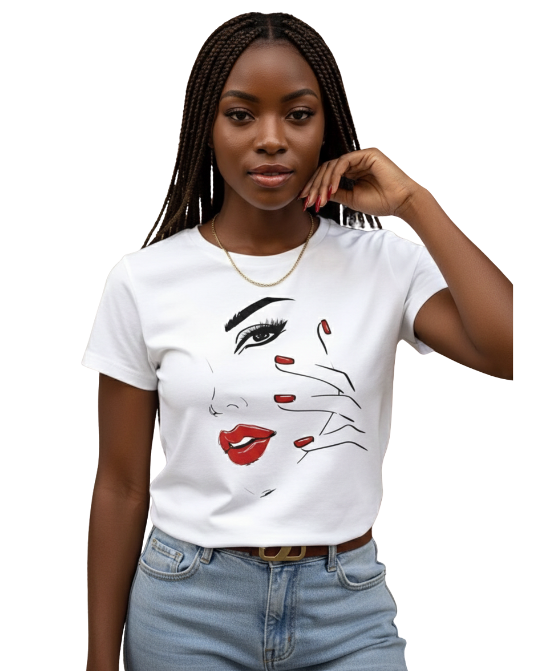 SHEIN LUNE T-shirt décontracté blanc à col rond et manches courtes avec imprimé graphique
