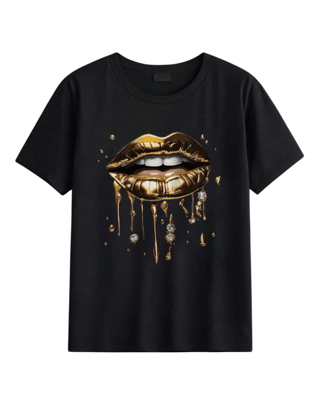 MAWEII  T-shirt col rond Noir à manches courtes, imprimé lèvres