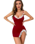 Nuisette Rouge Sexy en Dentelle – Col Échancré en V & Fente Glamour